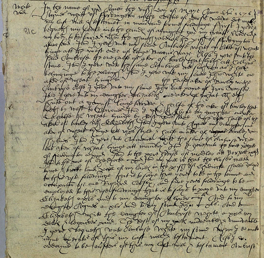 Will of Agnes White Widow 1576