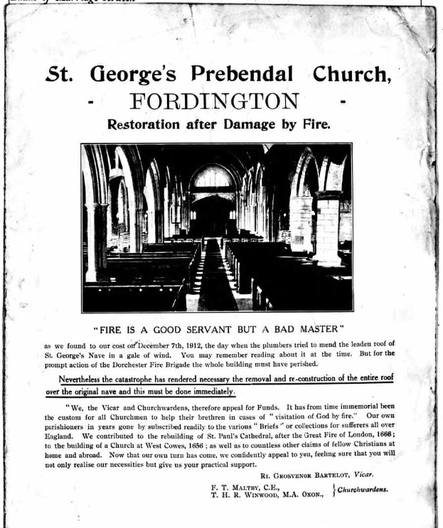 Fire St Georges Church Fordington 1912
