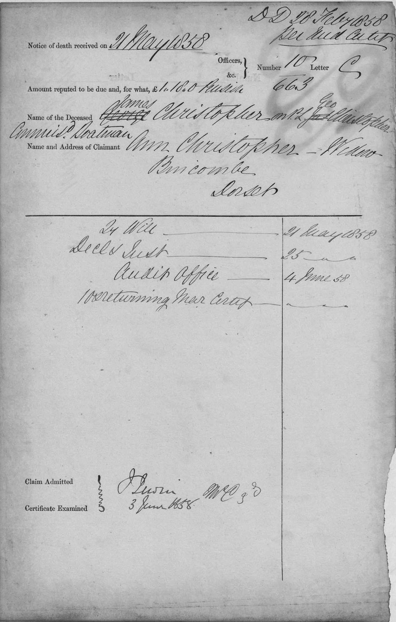  James Christopher Service Record