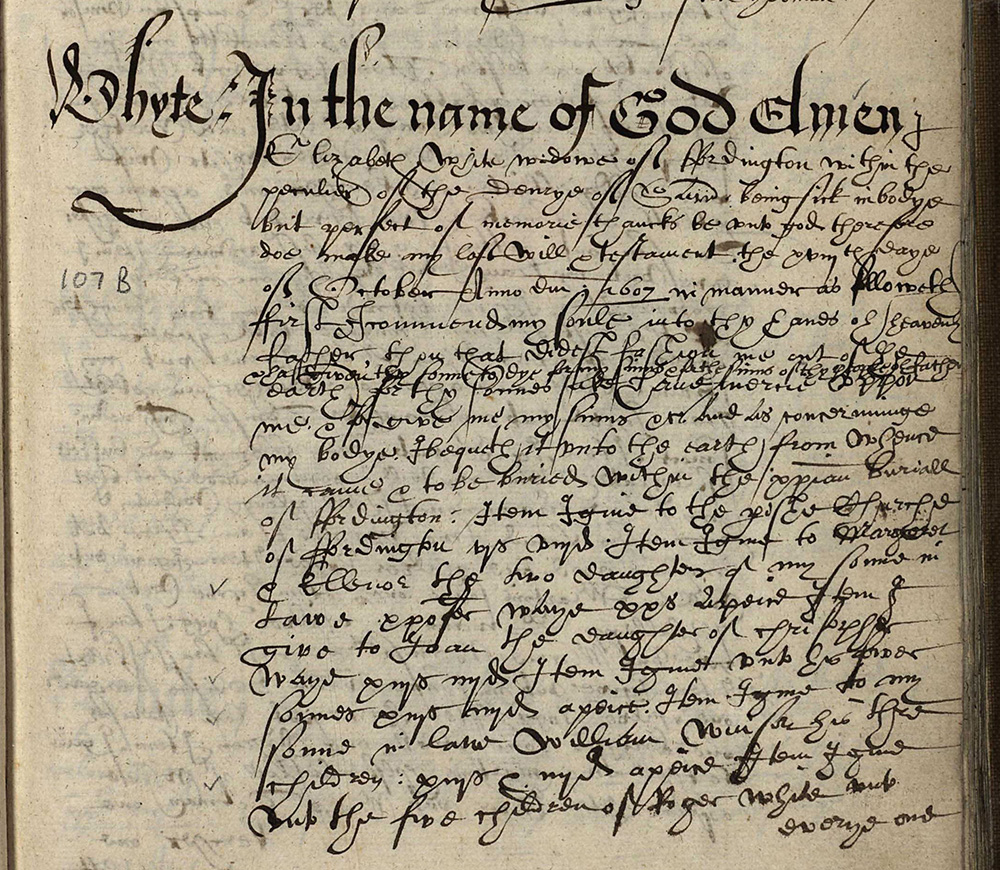 Will of Elizabeth White Widow 1607
