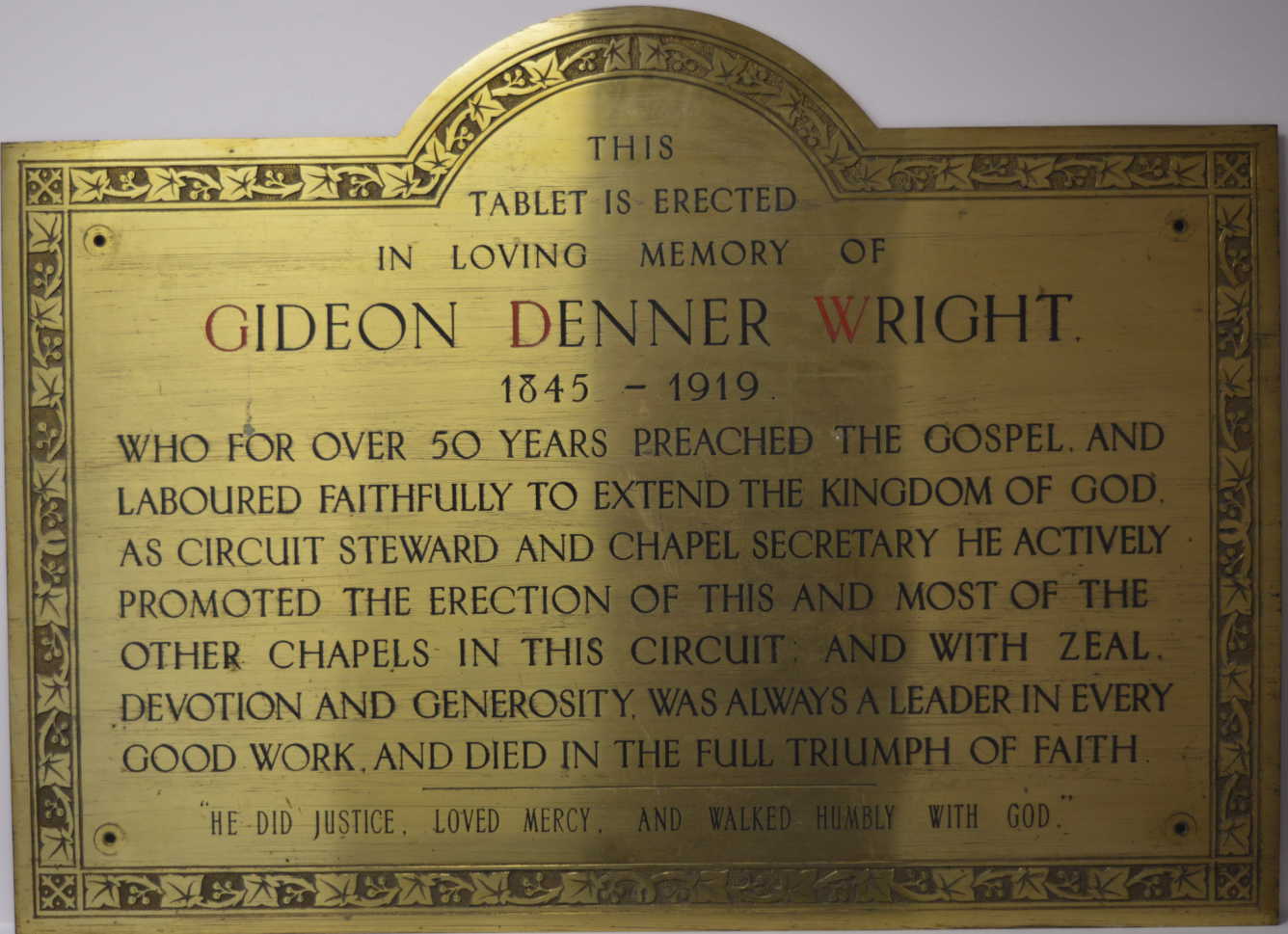 Gideon Denner Wright Plaque